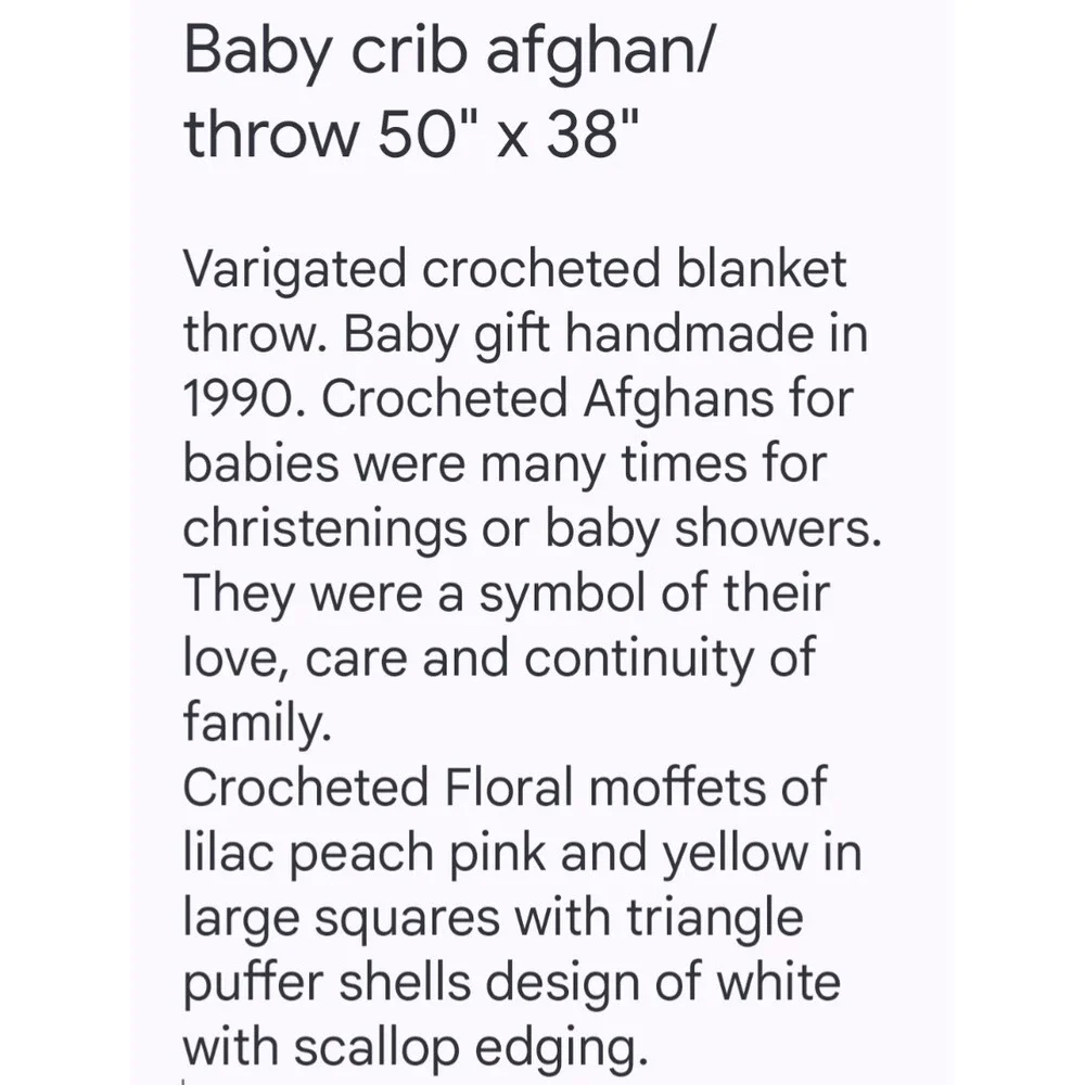 Vintage Crocheted Baby Afghan Crib Blanket Throw‎ Floral Pastel 50x38 Handmade